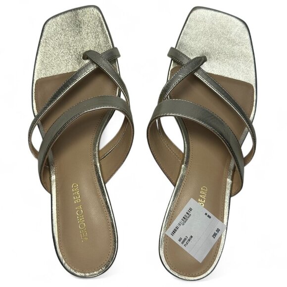 VERONICA BEARD Alanis Strappy Slip On Mid Heel Sandals, Gold, Size 8, NWOB - Picture 3 of 13